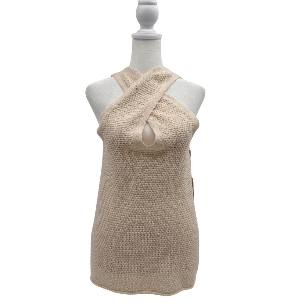 Brochu Walker‎ Ina Wrap Tank Top XS Cream Knit Halter Minimalist Old Money Linen